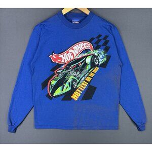 Vintage 90s Hot Wheels Hottest On The Track Toy Promo Blue Longsleeve Youth XL